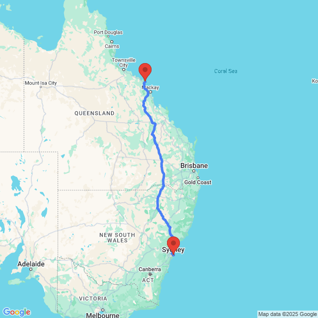 Trip between Sydney and Airlie Beach