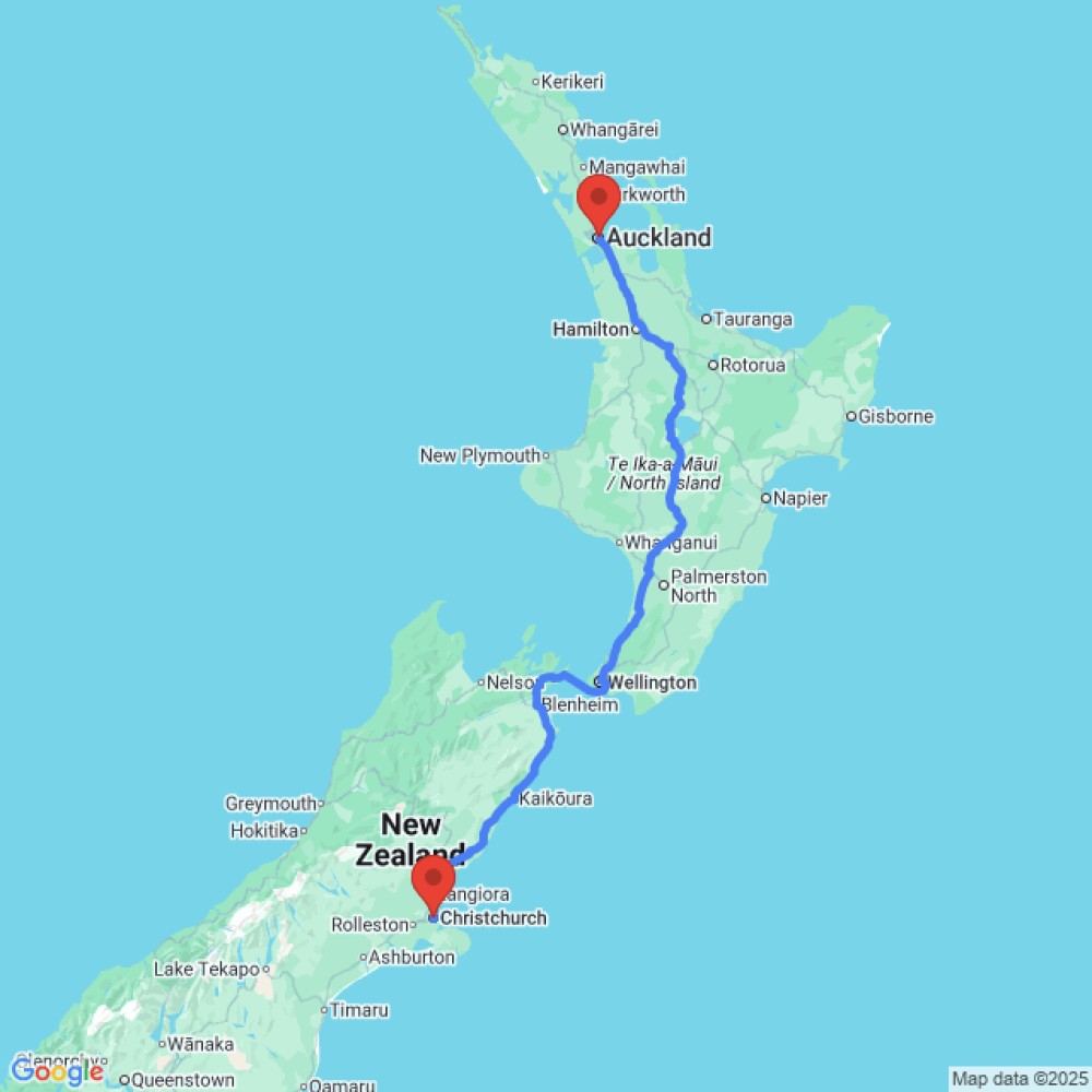 Trip between Christchurch and Auckland