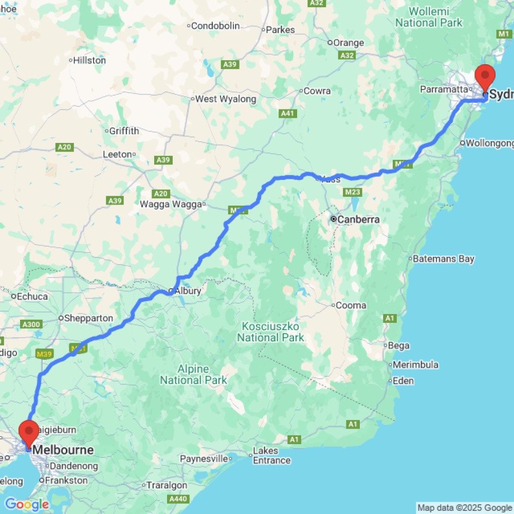 Trip between Melbourne and Sydney