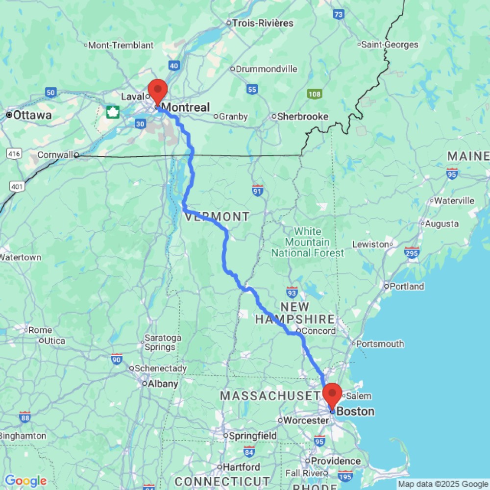 Trip between Boston and Montreal